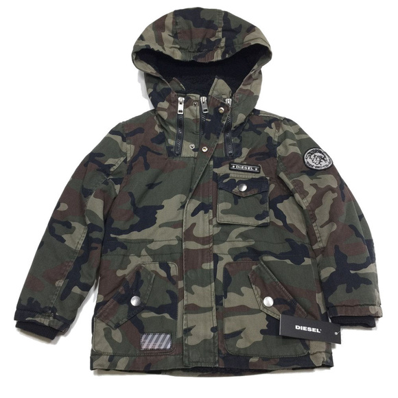 Diesel Boys Camo Sherpa Hooded Parka Coat Size 4‎ - Picture 1 of 7